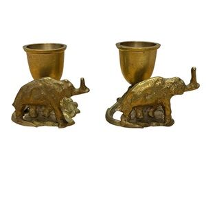Brass Elephant Candle Holders (2)